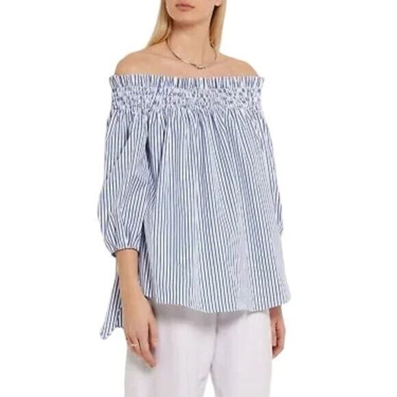 Caroline Constas Blue Stripe Off-Shoulder Top Size Small - Picture 1 of 7